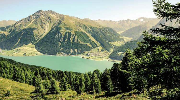 Blick auf den Reschensee, Via Claudia Augusta Blick auf den Reschensee, Via Claudia Augusta