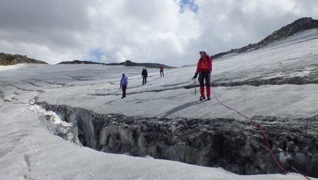 Gletscherspalten am Oberen Hochjochferner auf dem Weg zur Alb. Bella Vista