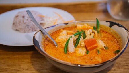 A bowl of rich soup served during an Intrepid trip in Iceland