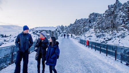 Strolling through Thingvellir National Park winter wonderland in Iceland