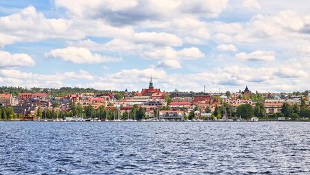 Skyline of the city Ostersund seen from across the water in Sweden