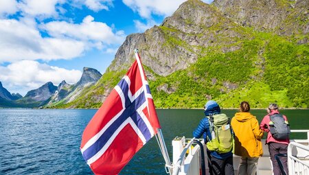A fery ride between islands of the Lofoten archipelago in Northern Norway