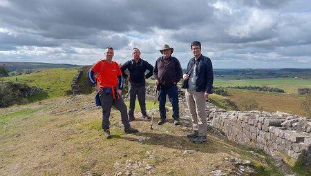 Group hiking Hadrian's wall in England