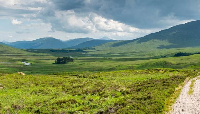 Panorama view of West Highland Way hike, near Fort William, Scotland