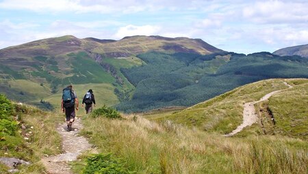 Hikers along The West Highland Way, near Fort William, Scotland, UK