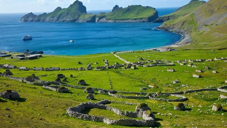 The ancient stone footprints of buildings and pastures on St Kilda Island