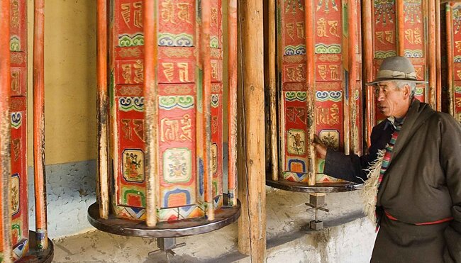 Prayer wheel in Xiahe Monastery, China