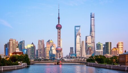 Shanghai skyline at dusk, China