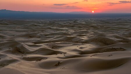 Singing Sand Dunes at Khongoryn Els in the Gobi Desert at Sunset, Mongolia