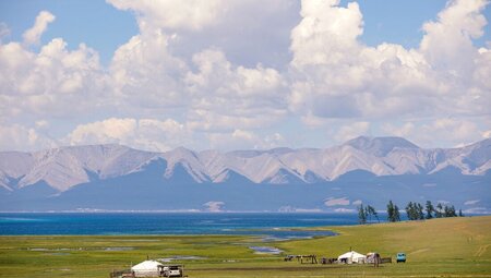 Ger camp on the edge of Khuvsgul Lake in Mongolia