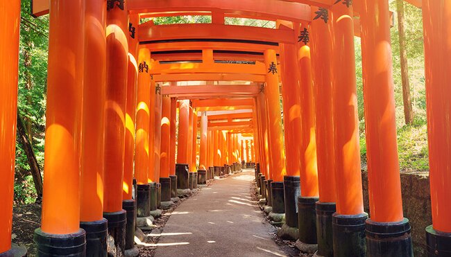 Red torii gates of Fushimi Inari, Kyoto, Japan