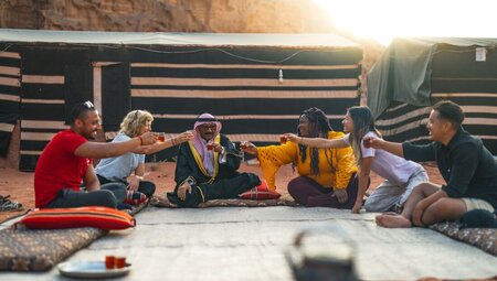A celebratory tea with your Bedouin host in Wadi Rum's camp in Jordan