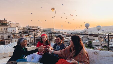 Hot tea and hot air balloons in Cappadocia