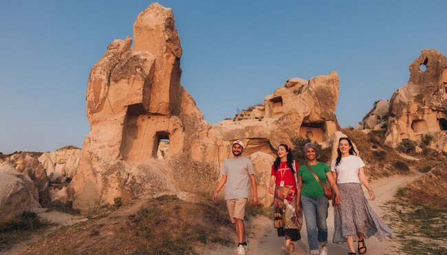 Touring Kaymakli city, carved into the stones of Cappadocia's volcanic tuff fairy chimneys and valleys