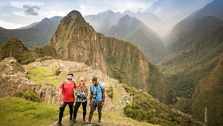 Intrepid Group standing at decent into Machu Picchu
