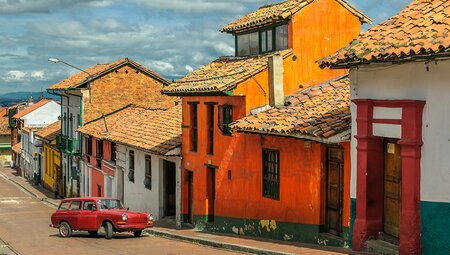 colombia bogota village on hill red car