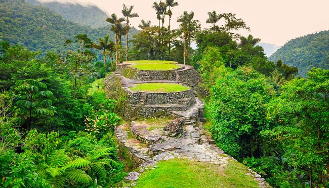 Stepped flat plazas that made the bases for huts surrounded by jungle on all sides in Ciudad Perida, the Lost City
