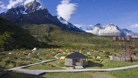 Refugio Paine Grande campsite, Torres del Paine, Patagonia, Chile