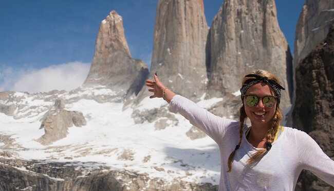 traveller in Torres del Paine, Patagonia, Chile