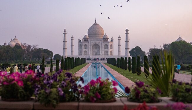 Sunrise at the Taj Mahal, one of the most iconic sites in the world