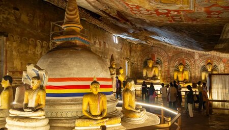 Inside the Dambulla cave temple, with Buddhist icons dating as far back as the 1st century BCE