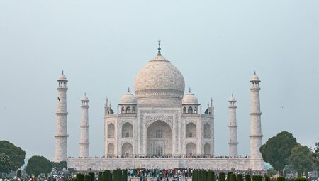 Taj Mahal on a clear sunny day in Agra, India