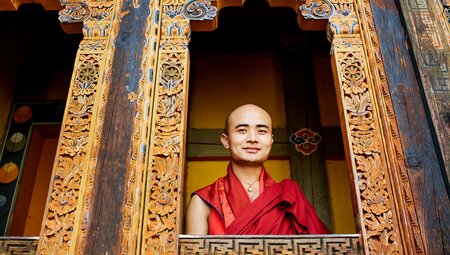 bhutan paro buddhist monk inside temple