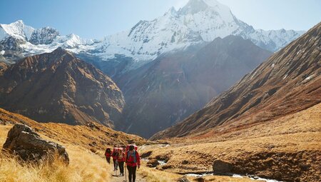 Travellers hiking in Annapurna, Nepal