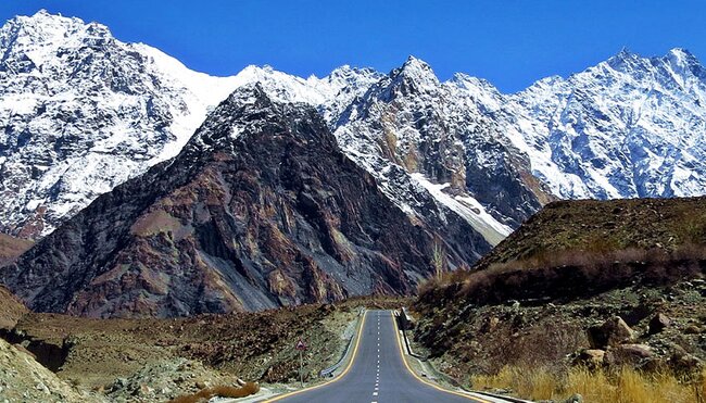 View of the Karakoram Highway and mountains, Pakistan