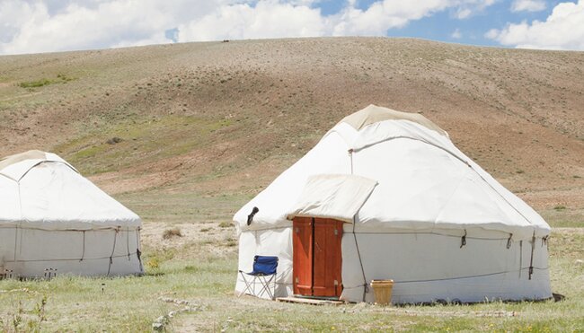 Yurts on the landscape of Kyrgyzstan