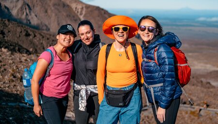 Group hiking Tongariro Crossing, North Island, New Zealand