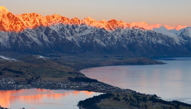 Sunset over the mountains, Queenstown, South Island, New Zealand