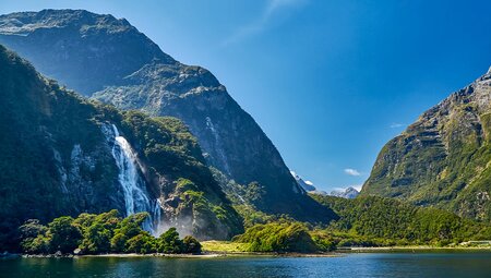 Milford Sound waterfalls, Fijordland NP, New Zealand