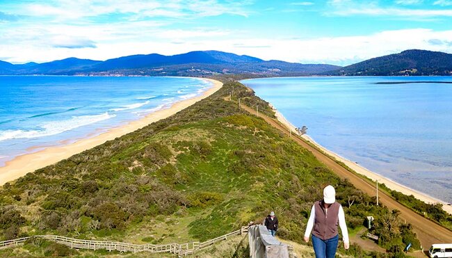 Aerial view of Bruny Island from the lookout at the Neck, Tasmania, Australia