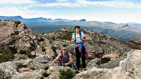 Travellers hiking on Mount Stapylton, Grampians National Park, Victoria