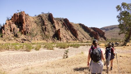 Intrepid travellers hike through Yapulpa (Glen Helen Gorge)