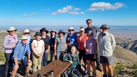 Travellers standing in front of Dutchman's Stern, Flinders Ranges, South Australia