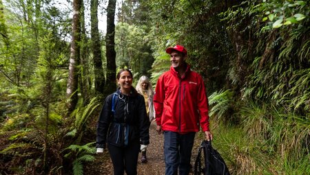 Traveller and leader on the hike to Montezuma Fallls north of the Tarkine Rainforest in Tasmania