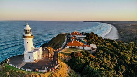 Famous lighthouse in Byron Bay during sunrise, NSW, Australia