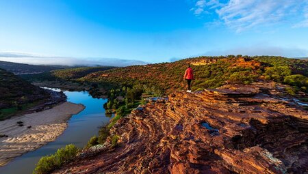Intrepid traveller looks out over Kalbarri National Park in Western Australia