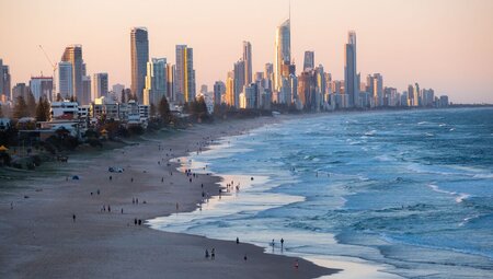Surfers Paradise beach with Gold Coast skyline beyond