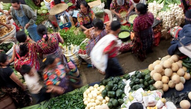 Overhead view of a market in Guatemala, Central America