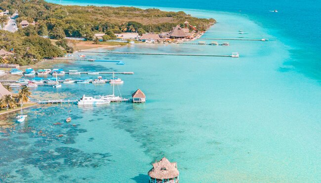 Aerial view of Bacalar Lagoon, Lake of Seven Colors, Mexico