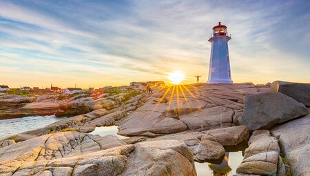 Sunset at Peggy's Cove Lighthouse, Nova Scotia, Canada