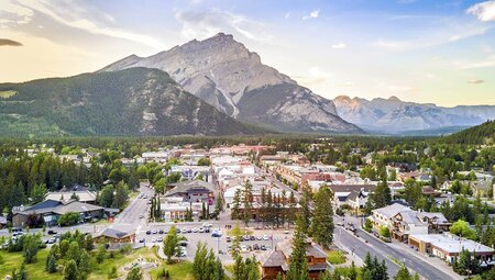 Banff cityscape with mountains in background, Calgary, Alberta