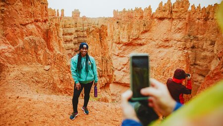 A photo of a woman on a group hike at Bryce Canyon National Park, Utah, USA