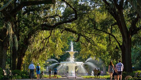 The historic Forsyth Fountain in Savannah, GA