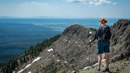 Intrepid traveller stops on the Mount Washburn trail in Yellowstone National Park