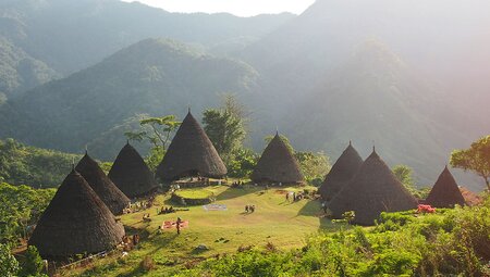 Wae Rebo Village with traditional Mbaru Niang conical houses in Flores Indonesia