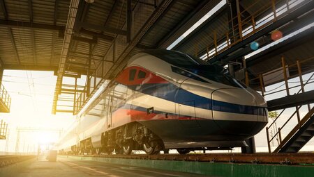 A highspeed train hit by morning sun in Boten station in Laos